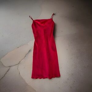 Bebe Dress Womens XSmall Red Satin Slip Mini Spaghetti Strap Cowl Neck Made USA